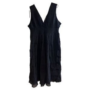 Jessica Taylor 100% Cotton Smocked Midi Dress Black V Neck 2X Style GC-20